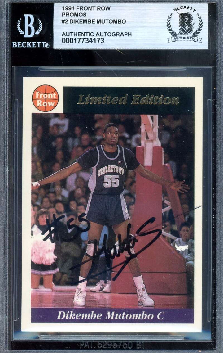 Dikembe Mutombo Beckett BAS Signed 1991 Front Row Promos Rookie Autograph