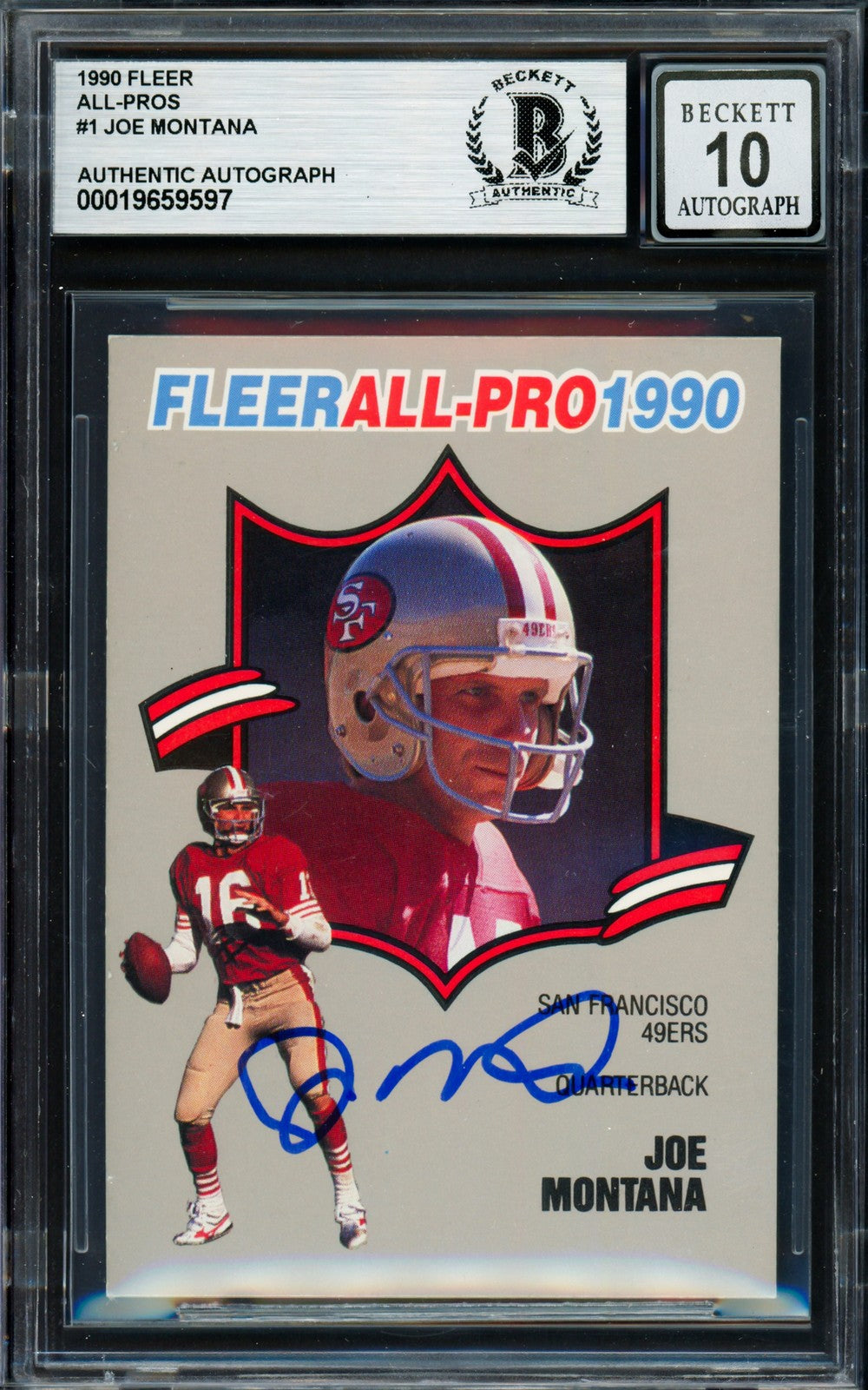 Joe Montana Signed 1990 Fleer All Pro Card 1 49ers Auto GM 10 Beckett