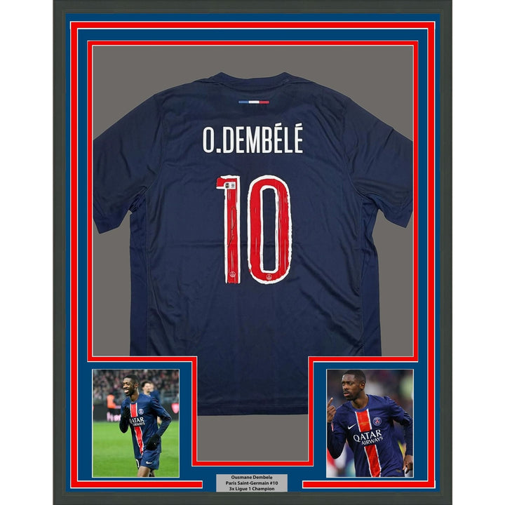 Framed Autographed/Signed Ousmane Dembele 35x39 PSG Jersey Beckett BAS COA