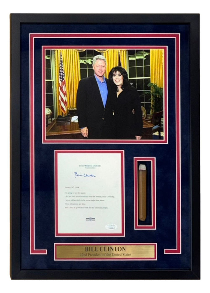 Bill Clinton Signed Framed White House Letter Monica Lewinsky w/ Prop Cigar JSA