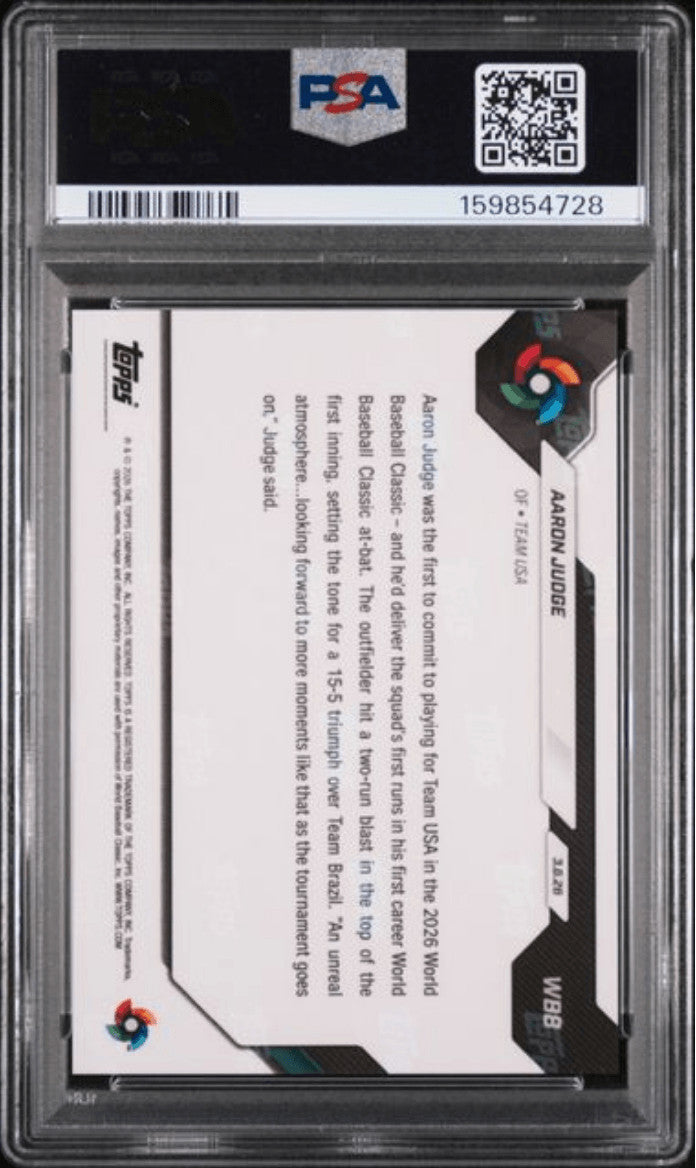 Graded 2026 Topps Now WBC Aaron Judge #WB8 Baseball Card PSA 9 Mint