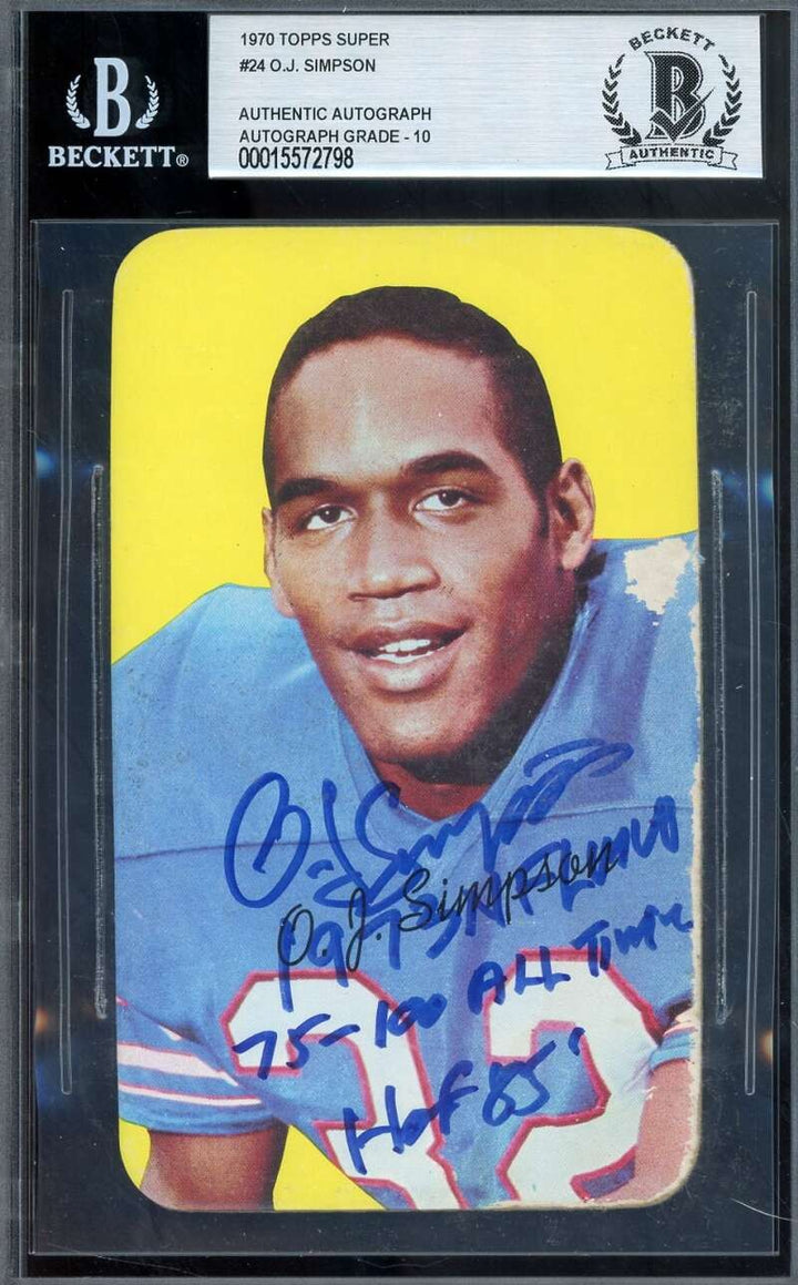 O.J. Simpson Gem Mint 10 Beckett BAS Signed 1970 Topps Super Rookie Autograph