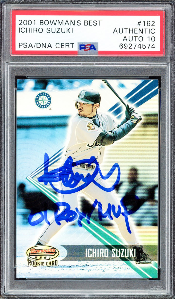 Ichiro Suzuki Signed 2001 Bowman's Best RC 162 01 ROY/MVP #2671/2999 PSA/DNA