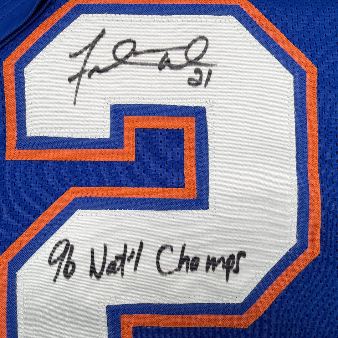 Autographed/Signed Fred Taylor 96 Champs Florida Blue Jersey Beckett BAS COA