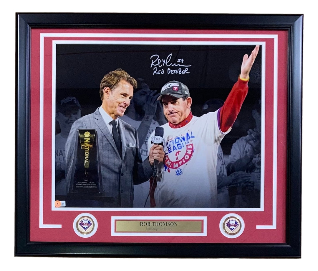 Rob Thomson Signed Framed 16x20 Philadelphia Phillies Photo Red October BAS