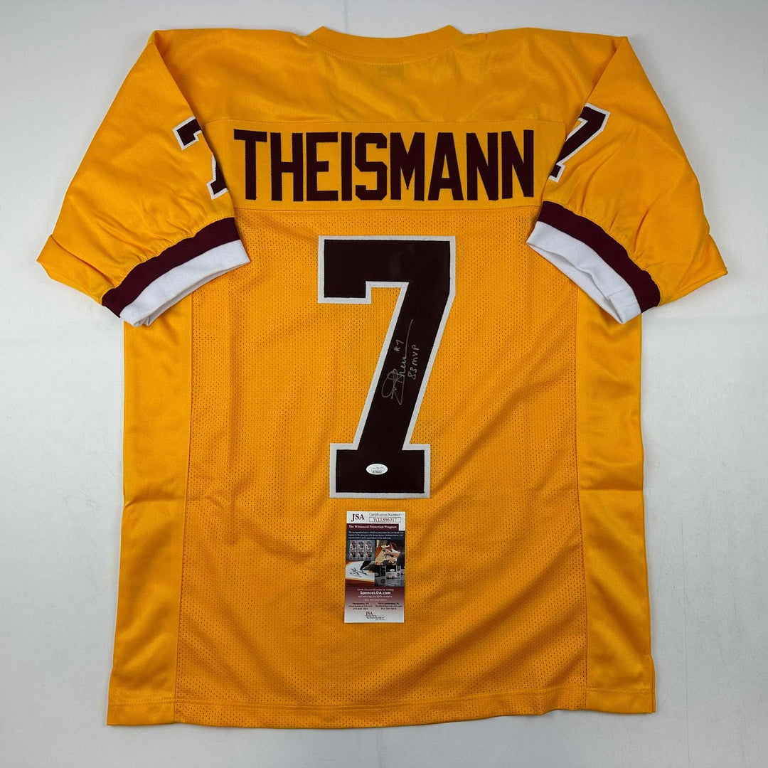 Autographed/Signed Joe Theismann MVP Washington Yellow Jersey JSA COA