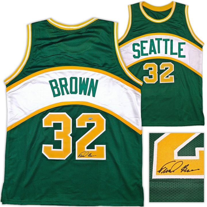 Seattle Supersonics Downtown Fred Brown Signed Green Jersey MCS Holo