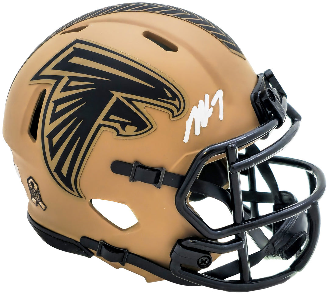 Michael Vick Signed Atlanta Falcons Camo Brown Speed Mini Helmet Beckett Wit