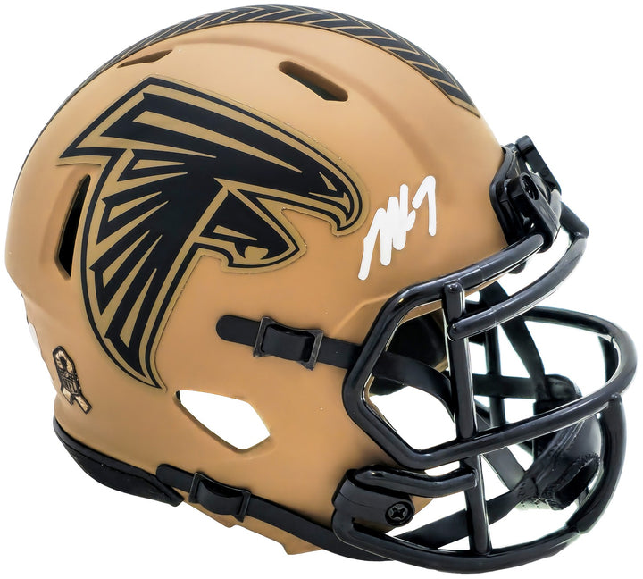 Michael Vick Signed Atlanta Falcons Camo Brown Speed Mini Helmet Beckett Wit