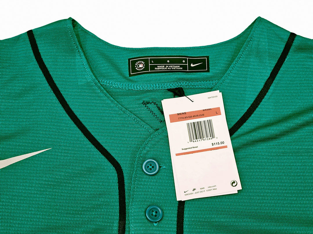 Seattle Mariners Julio Rodriguez Signed Teal Nike Jersey Size L JSA