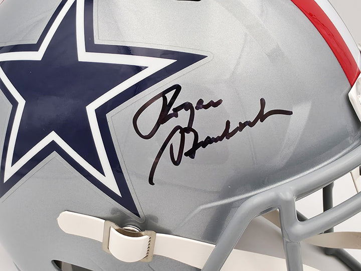Roger Staubach Auto Cowboys 1976 Throwback Silver Full Size Rep Helmet Beckett