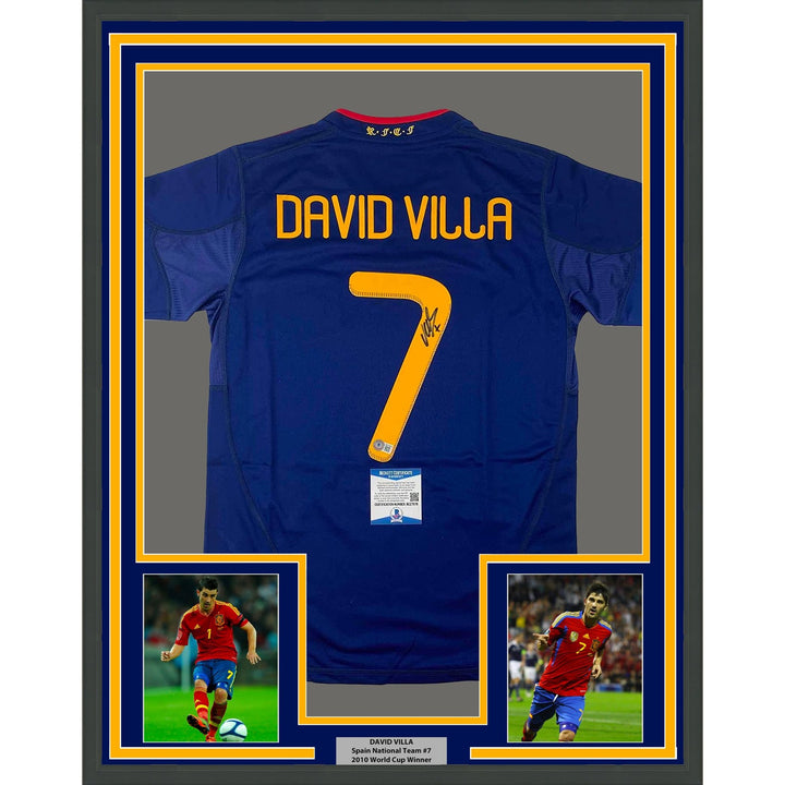 Framed Signed David Villa 35x39 Spain Blue World Cup Jersey BAS COA