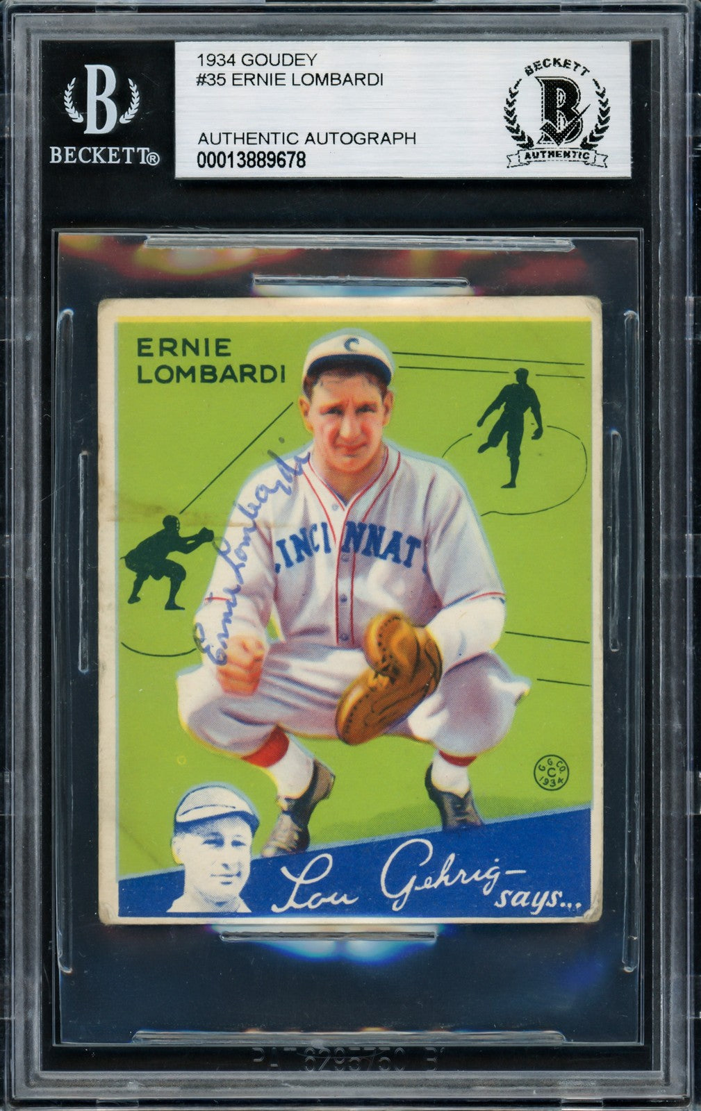 Ernie Lombardi Signed 1934 Goudey RC 35 Cincinnati Reds Beckett #13889678