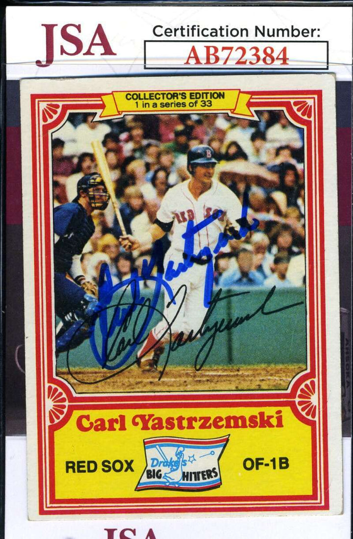 Carl Yastrzemski Jsa Coa Signed 1981 Topps Drakes Cookies Autograph