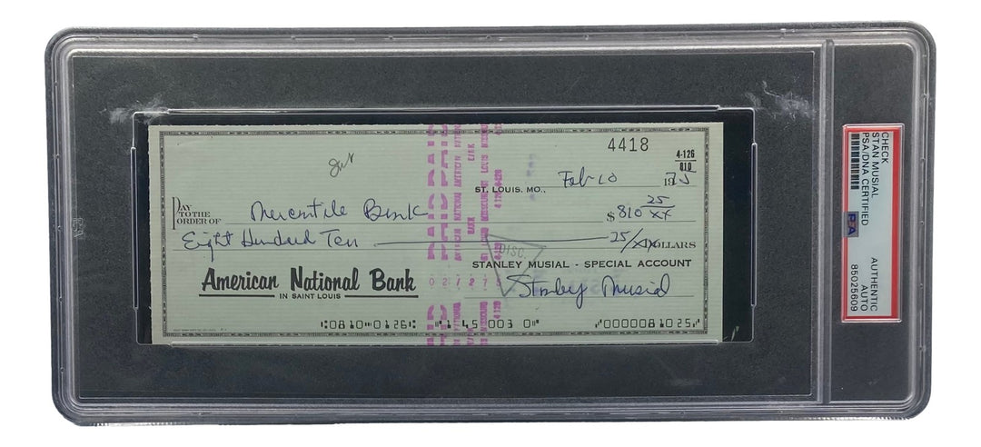 Stan Musial St. Louis Cardinals Signed  Bank Check PSA/DNA 85025609