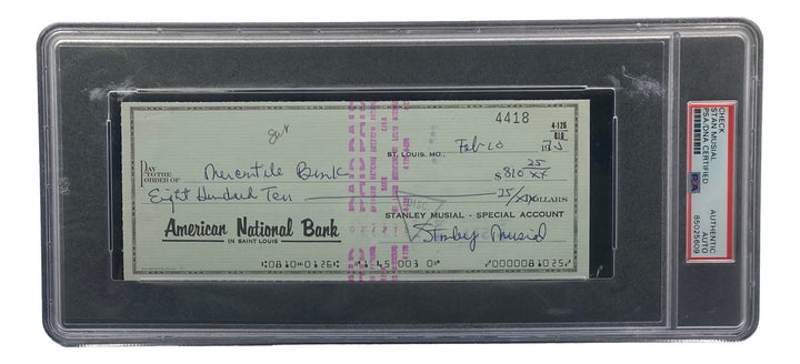 Stan Musial St. Louis Cardinals Signed  Bank Check PSA/DNA 85025609