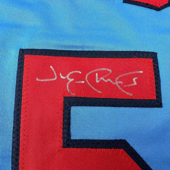 Framed Autographed/Signed Jim Edmonds 35x39 St. Louis Blue Jersey JSA COA