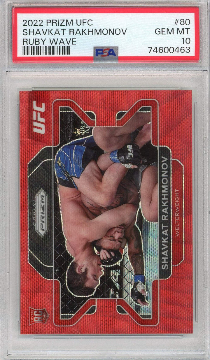 Graded 2022 Prizm UFC Shavkat Rakhmonov #80 Ruby Wave Rookie UFC MMA Card PSA 10