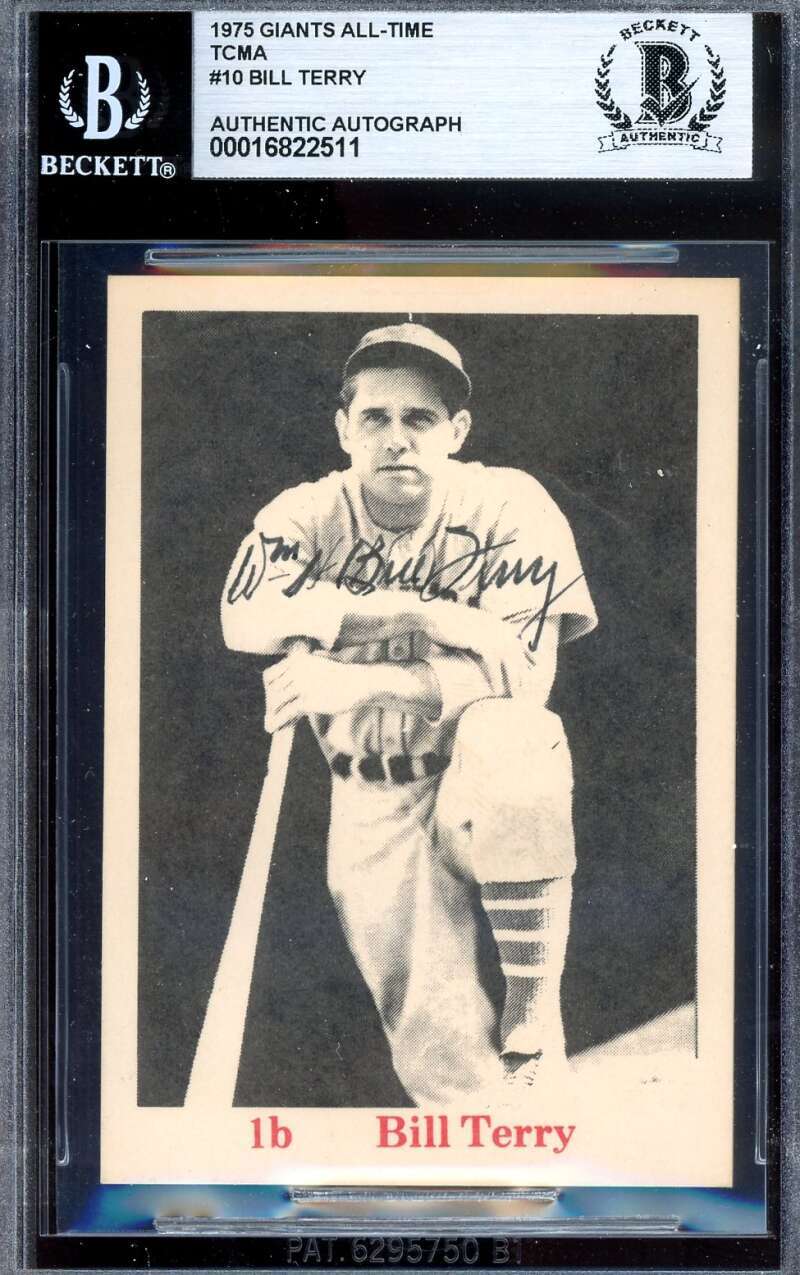 Bill Terry Beckett BAS Signed 1975 TCMA All Time Giants Autograph