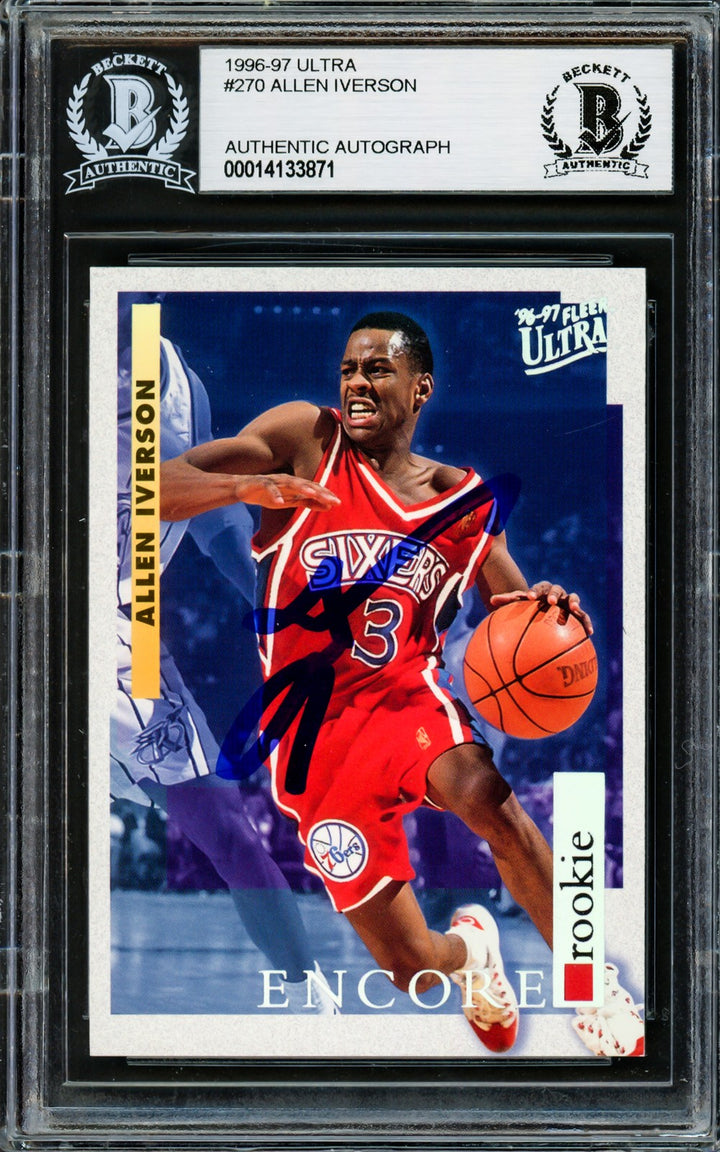 Allen Iverson Signed 1996-97 Fleer Ultra RC 270 76ers Beckett #14133871