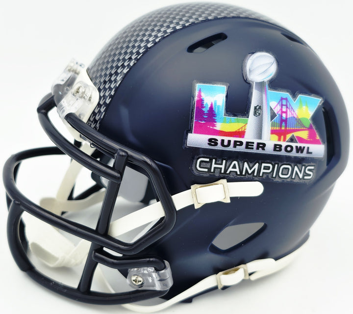 Charles Cross Auto Seahawks Blue SB LX Champions Logo Speed Mini Helmet MCS Holo