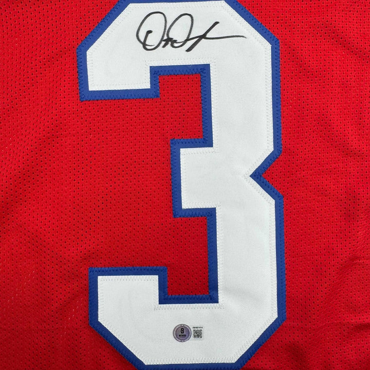 Autographed/Signed DeMario Douglass New England Red Jersey Beckett BAS COA