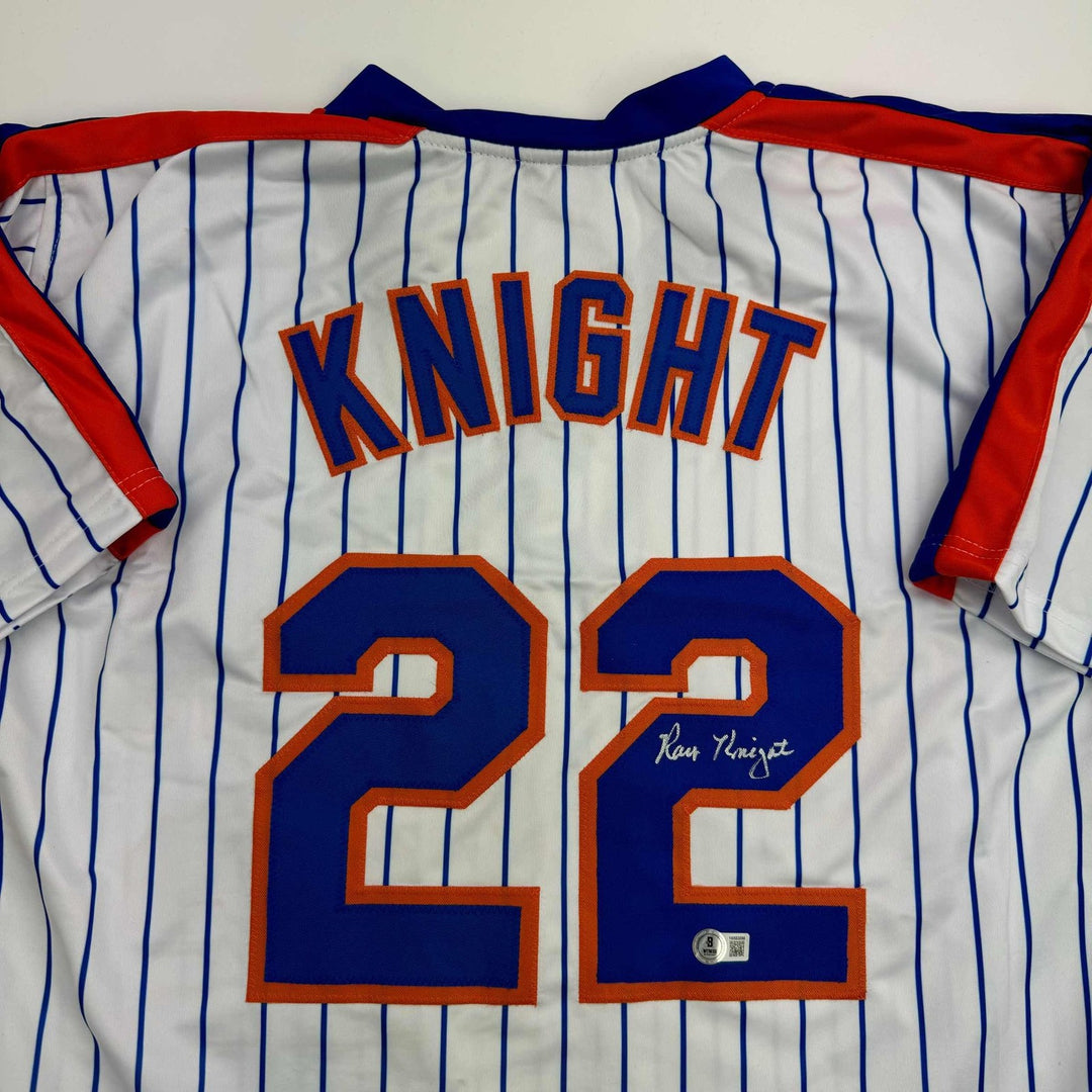 Autographed/Signed Ray Knight New York Pinstripe Jersey Beckett BAS COA