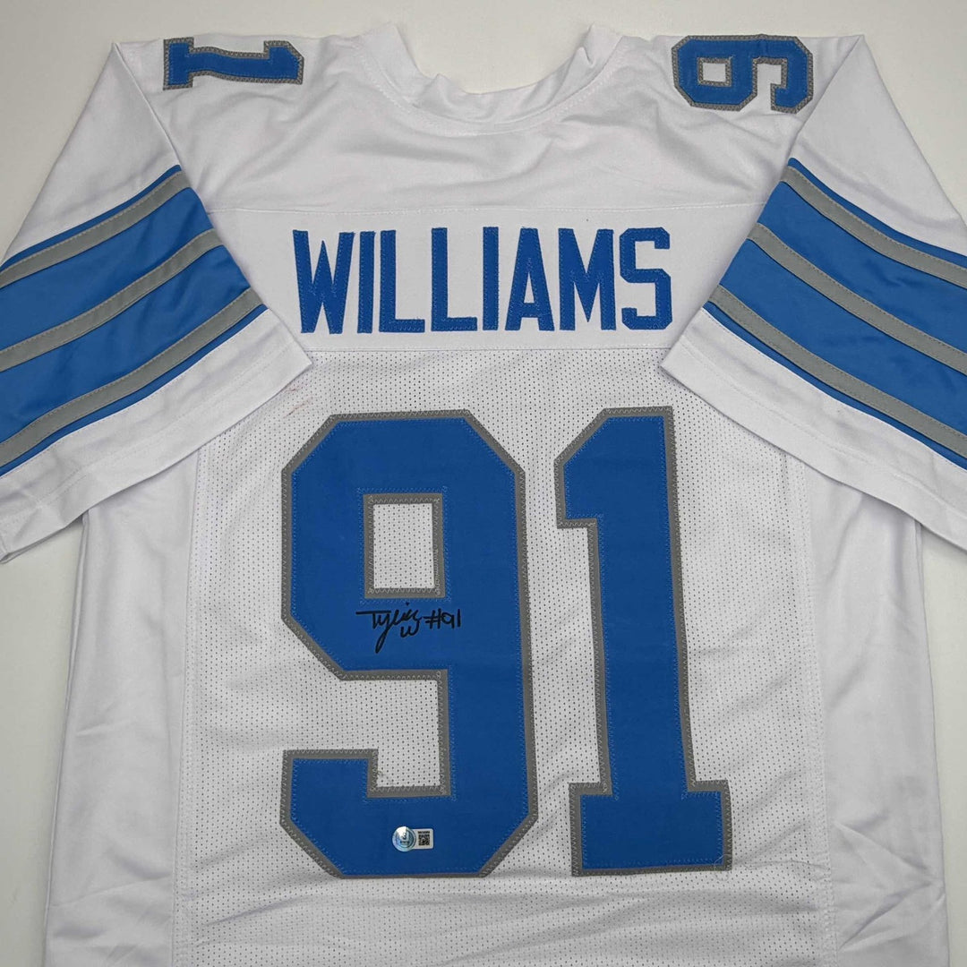 Autographed/Signed Tyleik Williams Detroit White Jersey Beckett BAS COA