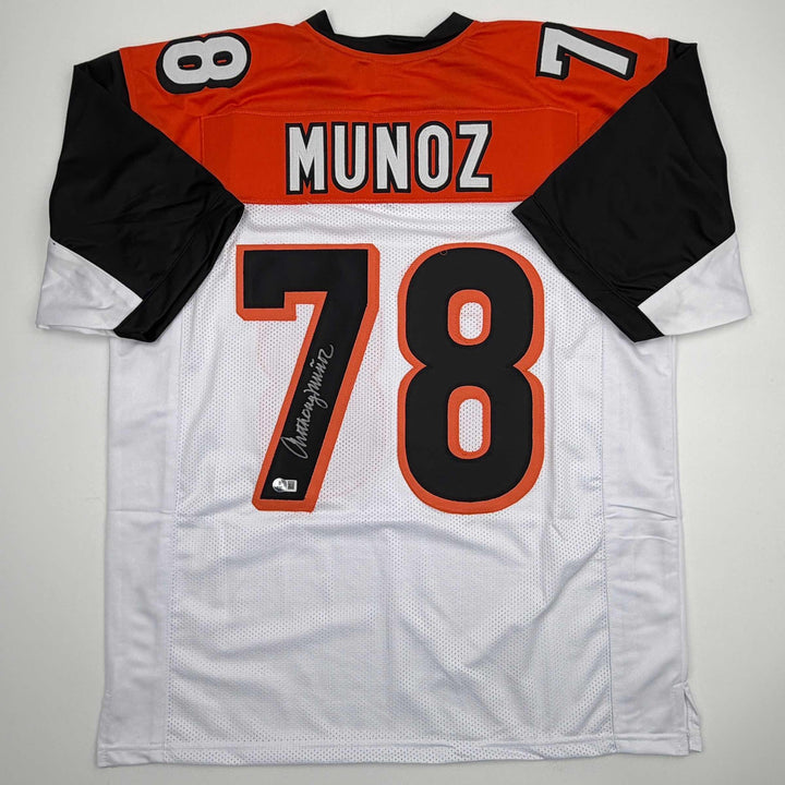 Autographed/Signed Anthony Munoz Cincinnati White Football Jersey Beckett BAS CO