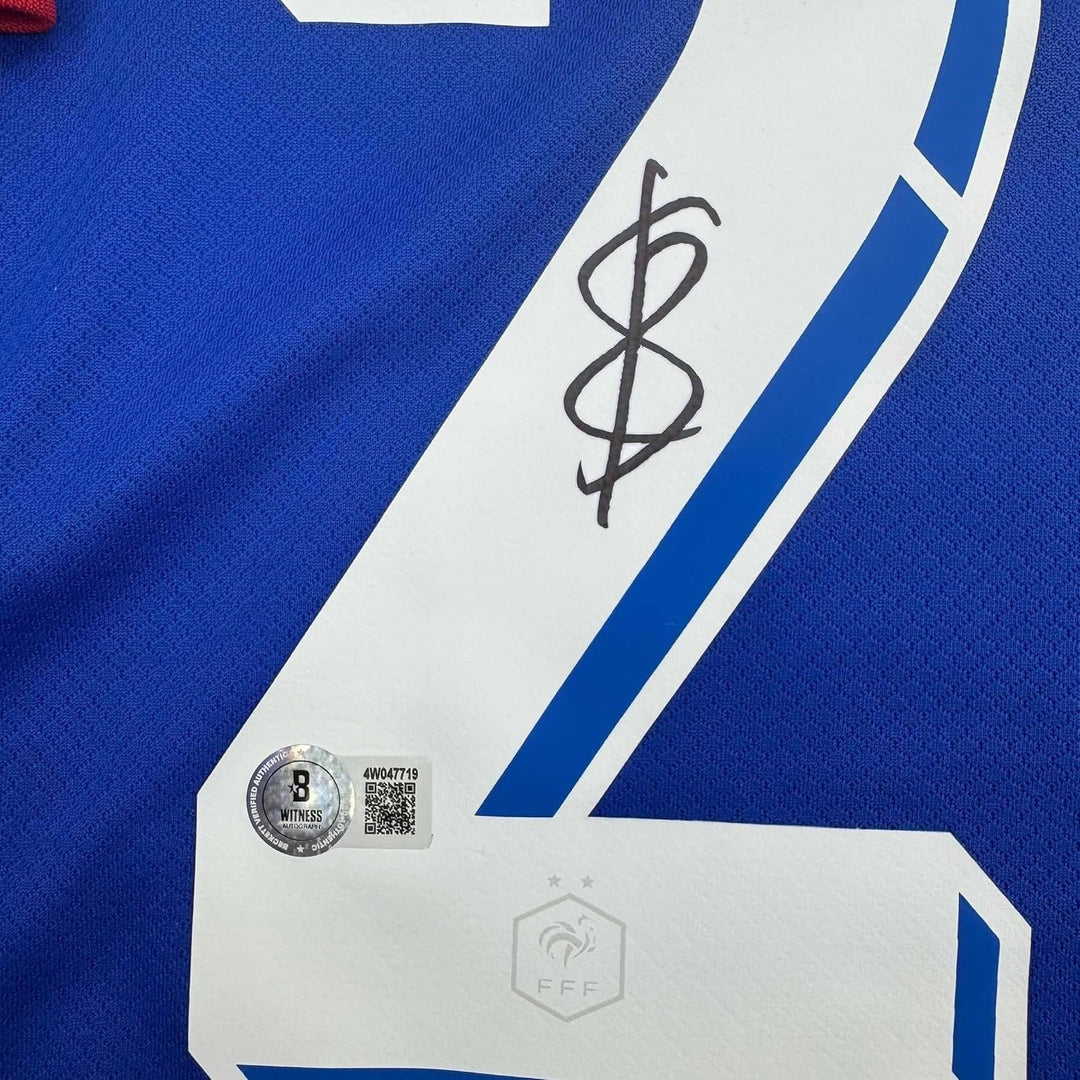 Framed Autographed/Signed Bradley Barcola 35x39 France Blue Jersey BAS COA