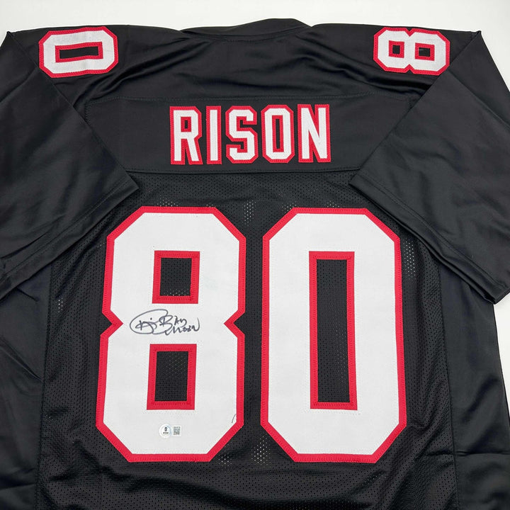 Autographed/Signed Andre Rison Atlanta Black Jersey Beckett BAS COA