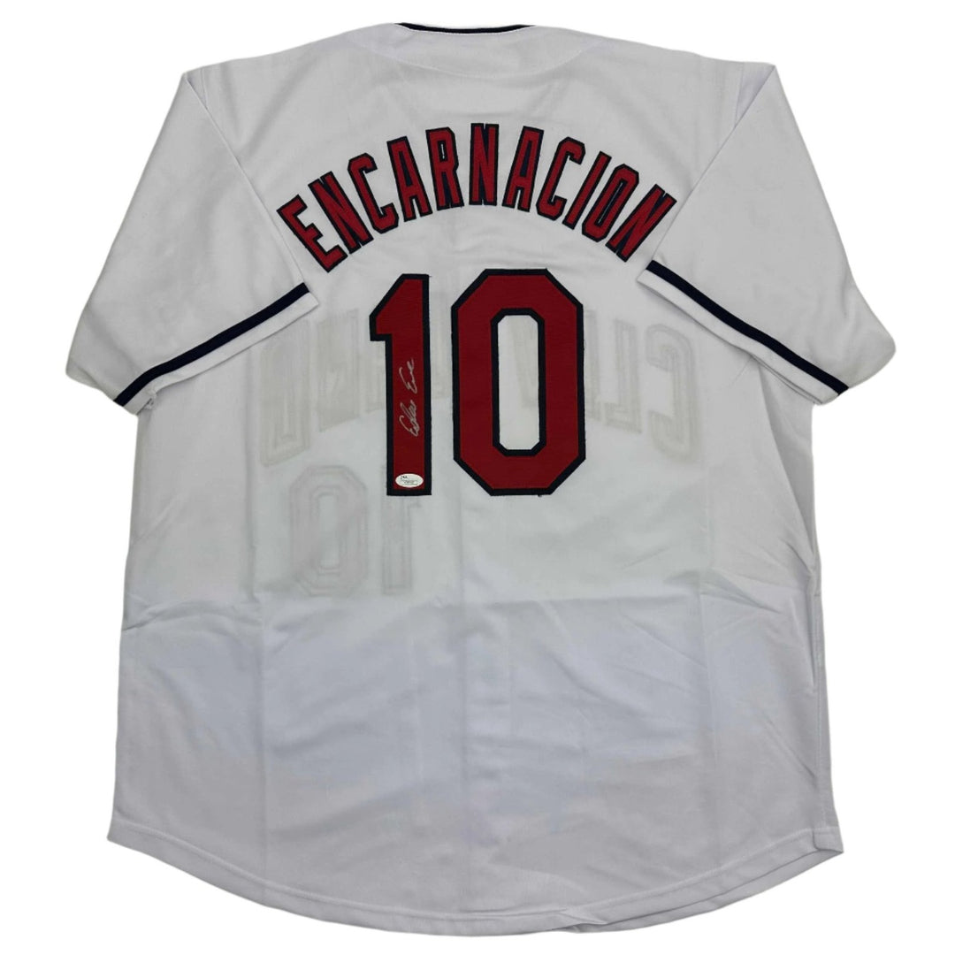 Autographed/Signed Edwin Encarnacion Cleveland White Jersey JSA COA