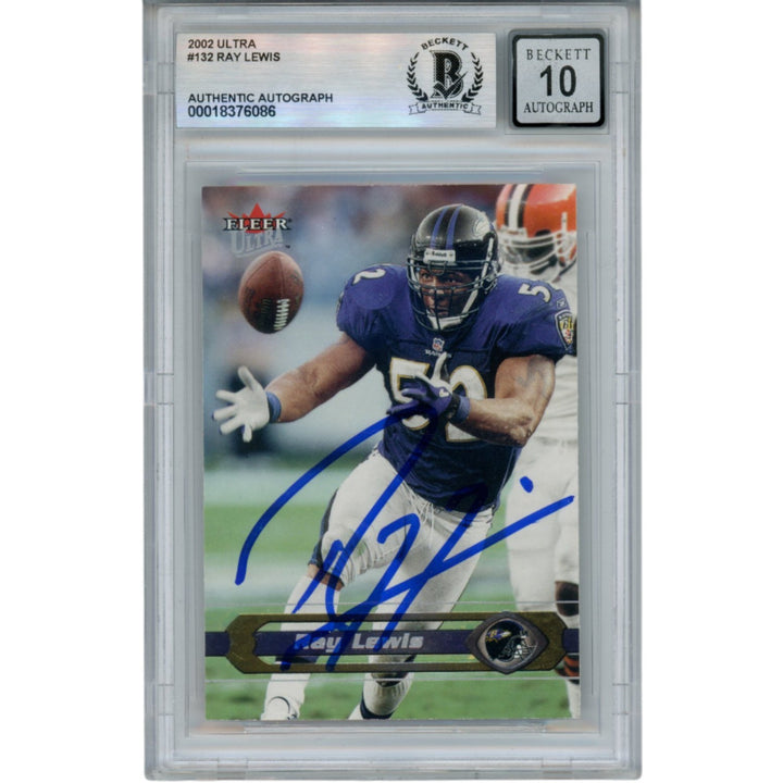 Ray Lewis Autographed 2002 Fleer Focus #132 Trading Card Beckett 52958