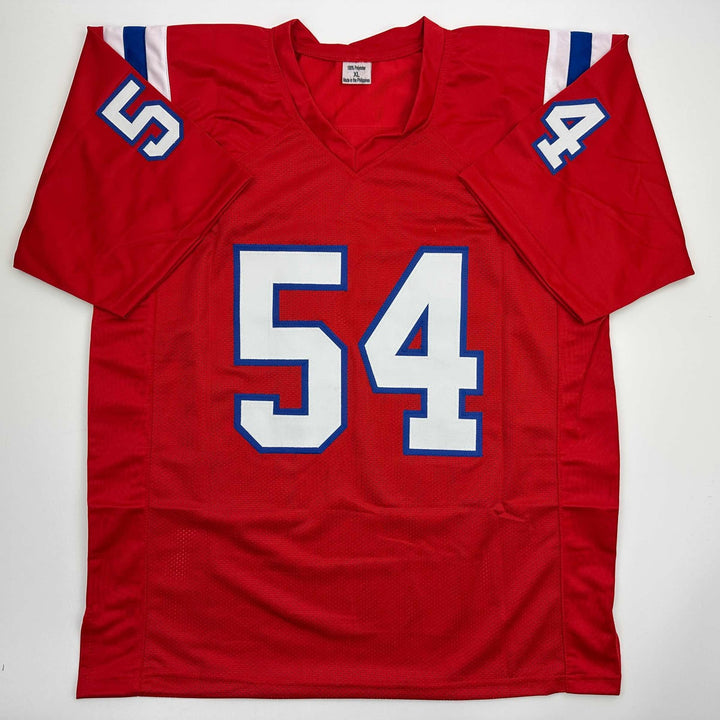 Autographed/Signed Tedy Bruschi New England Red Football Jersey JSA COA