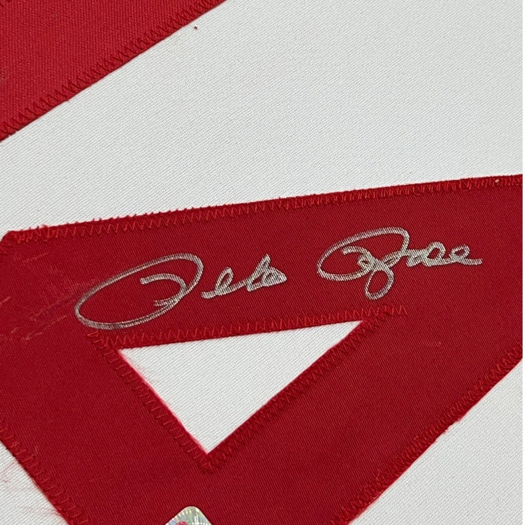 Framed Autographed/Signed Pete Rose 33x42 Cincinnati White Jersey JSA COA