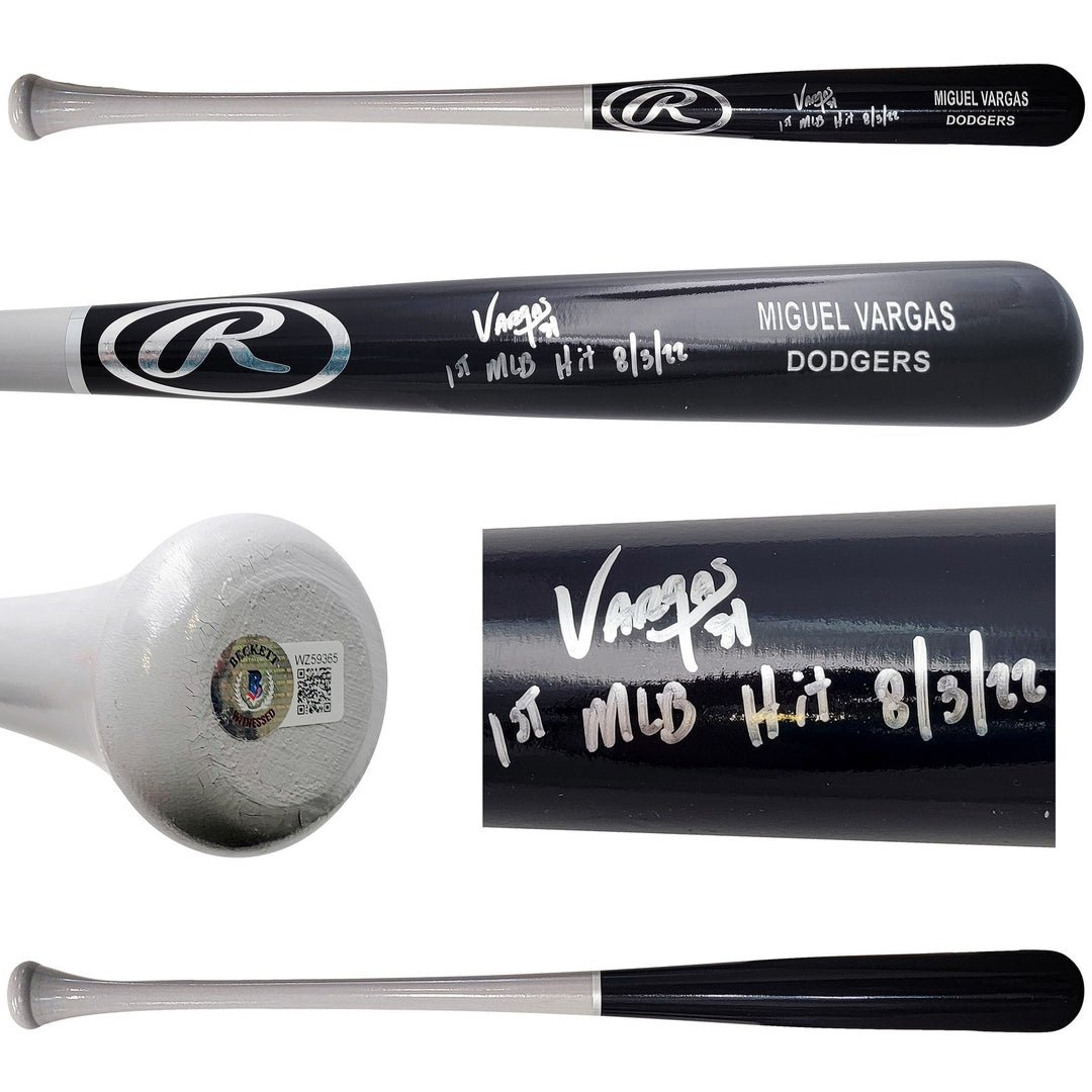Miguel Vargas Auto Black Rawlings Game Model Bat Dodgers 1st MLB Hit BAS