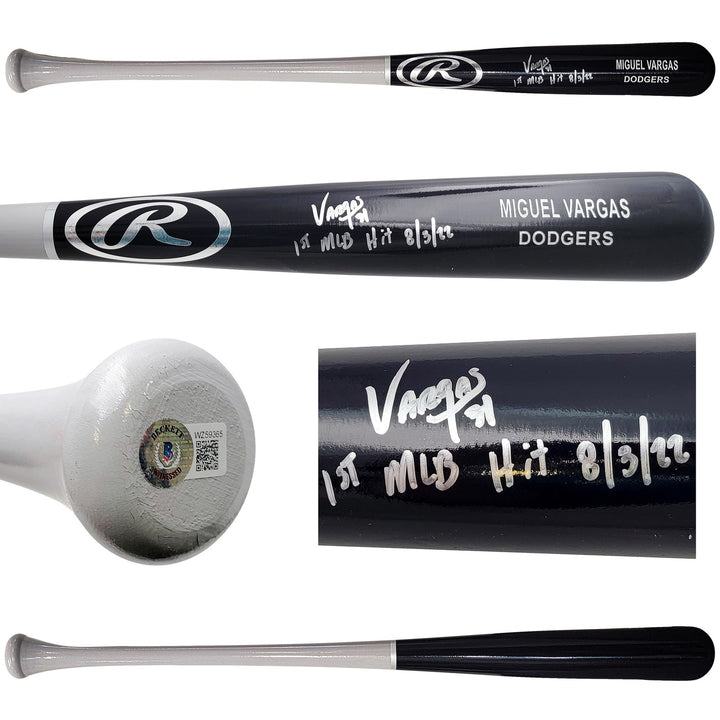 Miguel Vargas Auto Black Rawlings Game Model Bat Dodgers 1st MLB Hit BAS