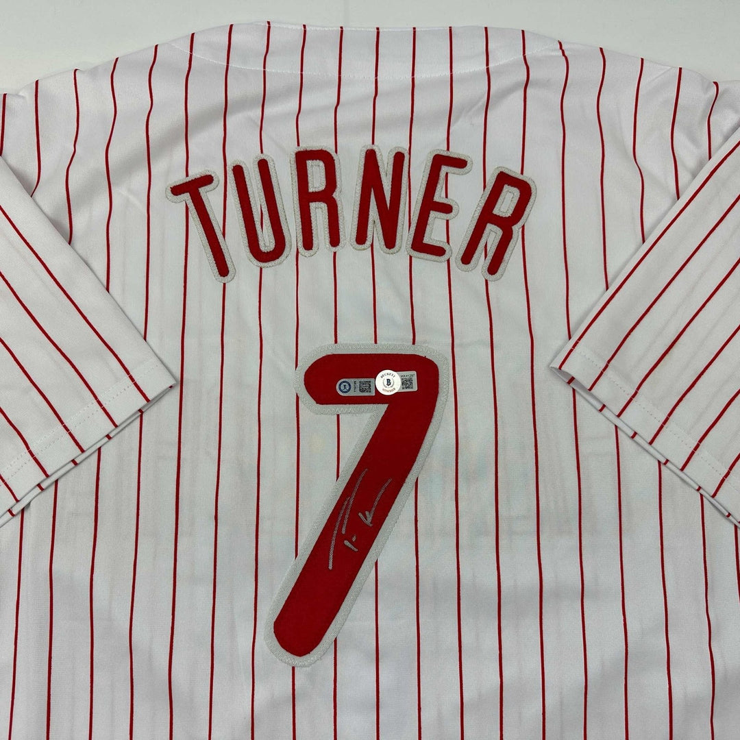 Autographed/Signed Trea Turner Philadelphia Pinstripe Jersey Beckett COA