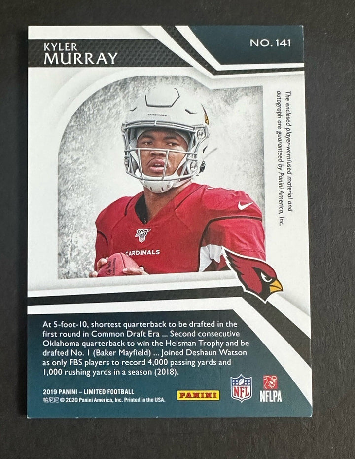 2019 Panini Limited Kyler Murray  RPA Rookie Jumbo Patch On Card AUTO  /15