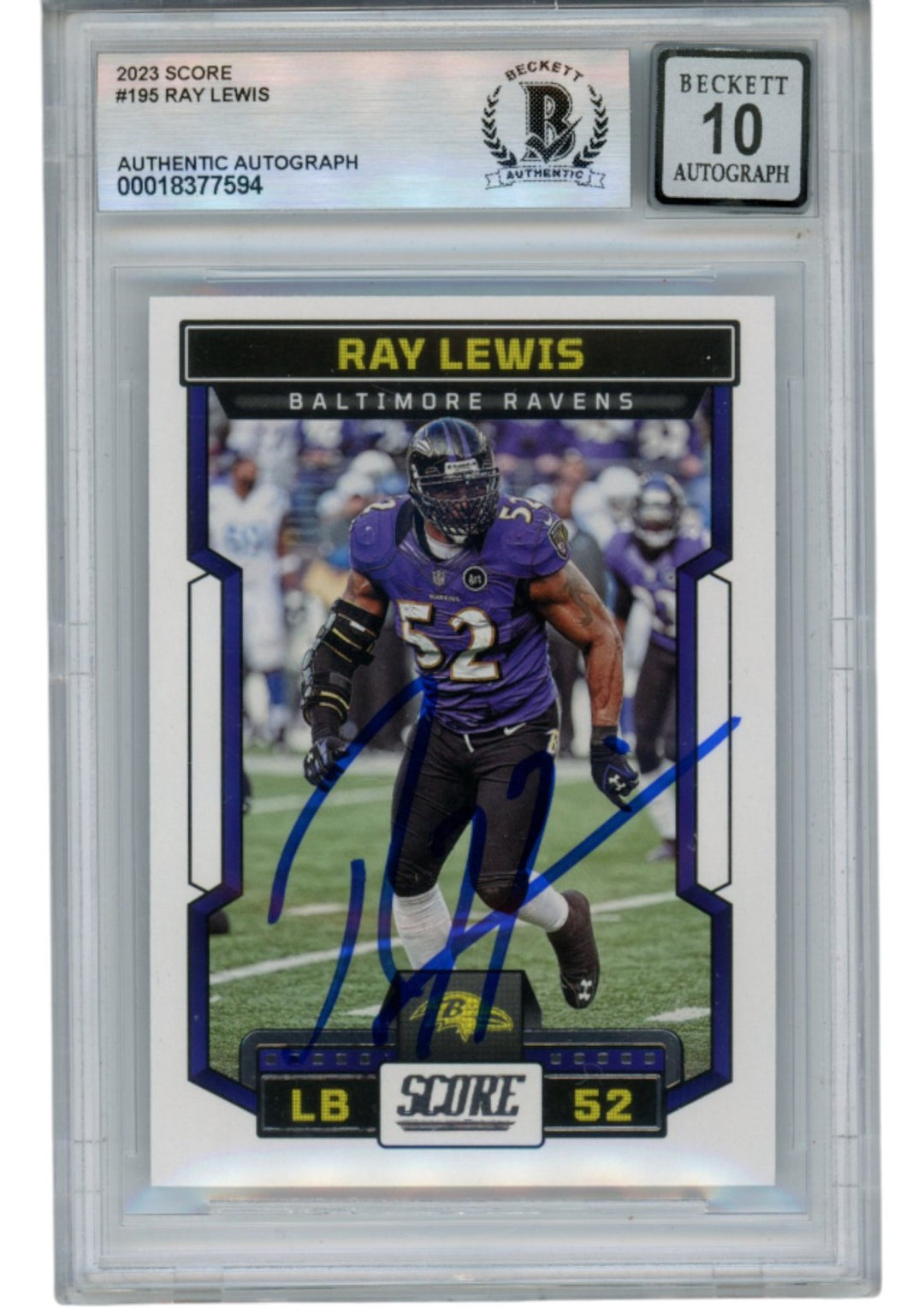 Ray Lewis Autographed/Signed 2023 Score #195 Trading Card Beckett 53020