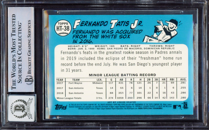 Fernando Tatis Jr. Signed 2019 Topps Gallery RC HT-38 BGS 8.5 Sig 10 Beckett