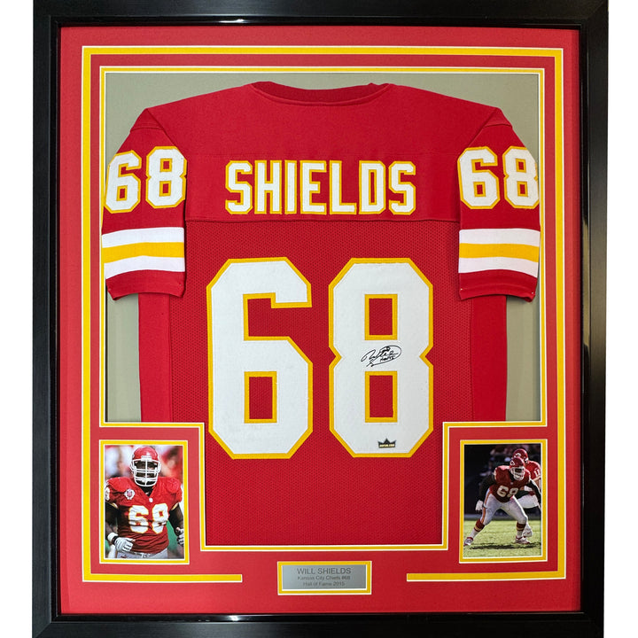 Framed Facsimile Autographed Will Shields 33x42 Red Reprint Laser Auto Jersey