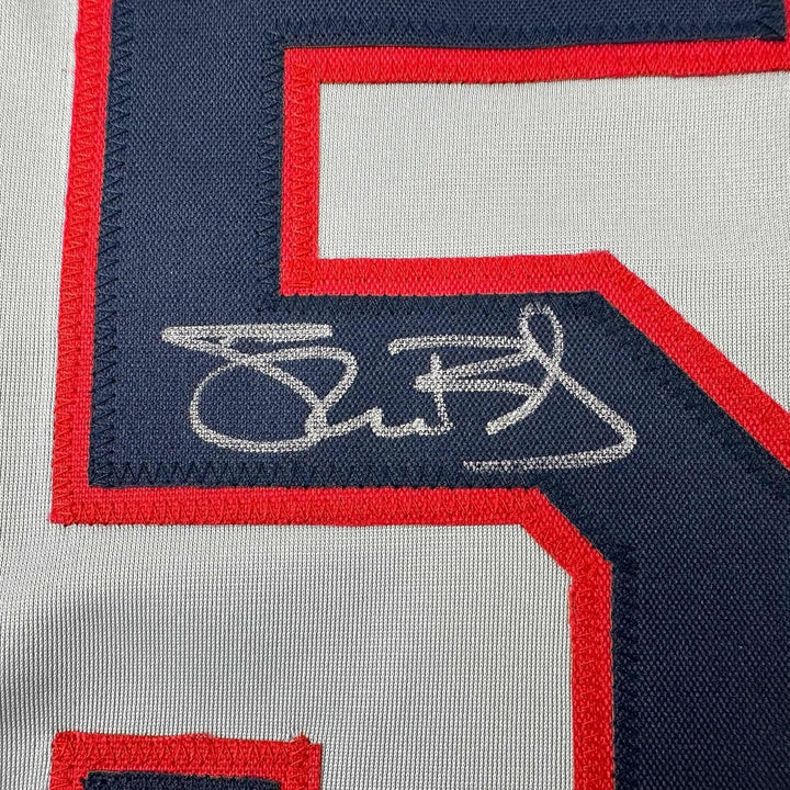 Framed Autographed/Signed Shane Bieber 35x39 Cleveland Grey Jersey JSA COA