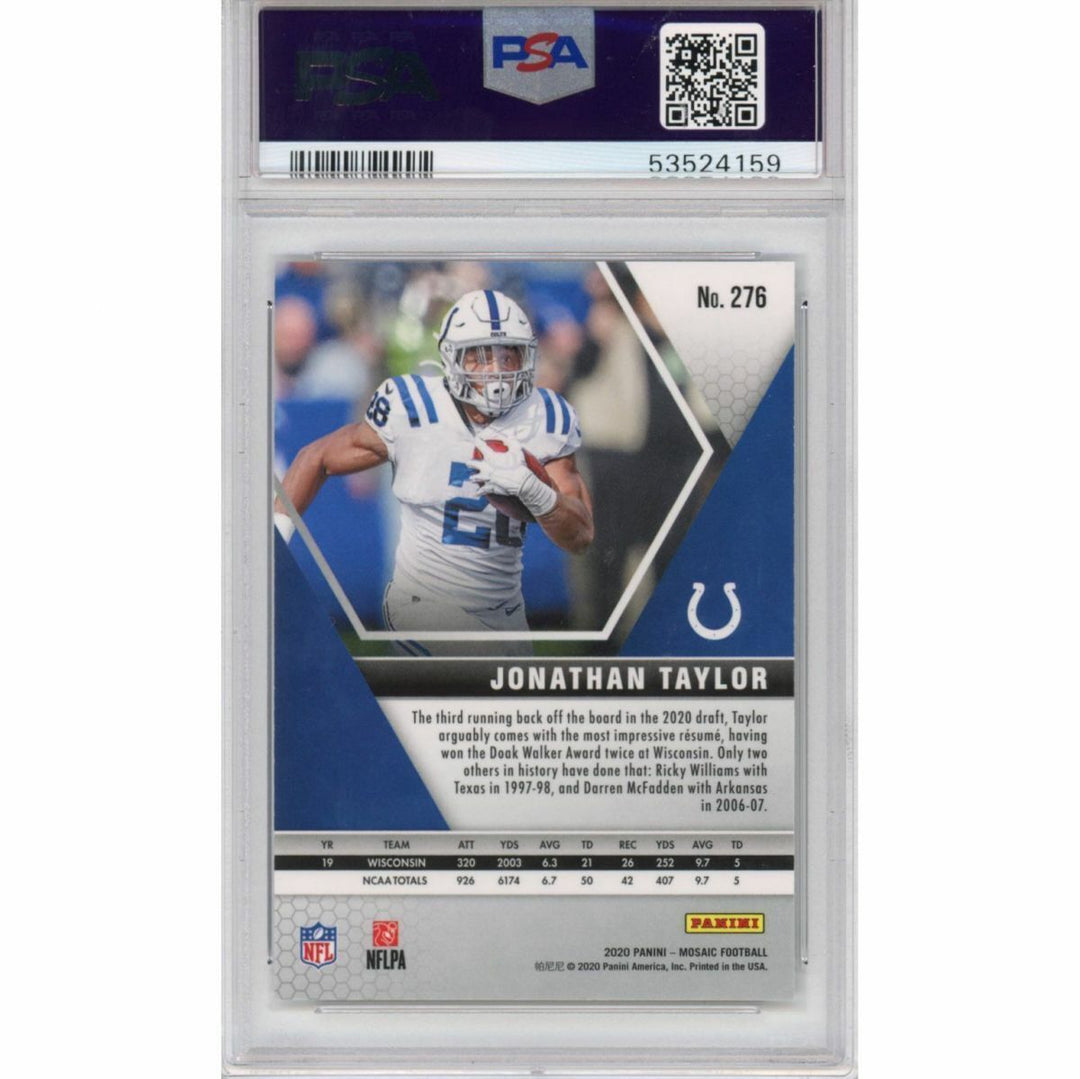 Graded 2020 Panini Mosaic JONATHAN TAYLOR #276 Rookie RC Football Card PSA 10