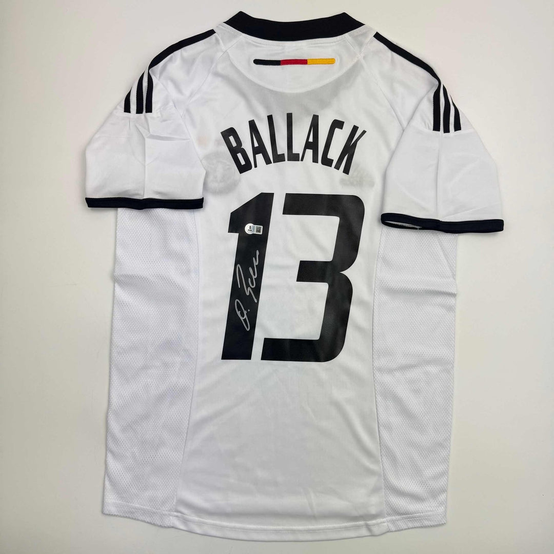 Autographed/Signed Michael Ballack Germany White Jersey Beckett BAS COA