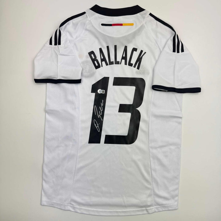 Autographed/Signed Michael Ballack Germany White Jersey Beckett BAS COA