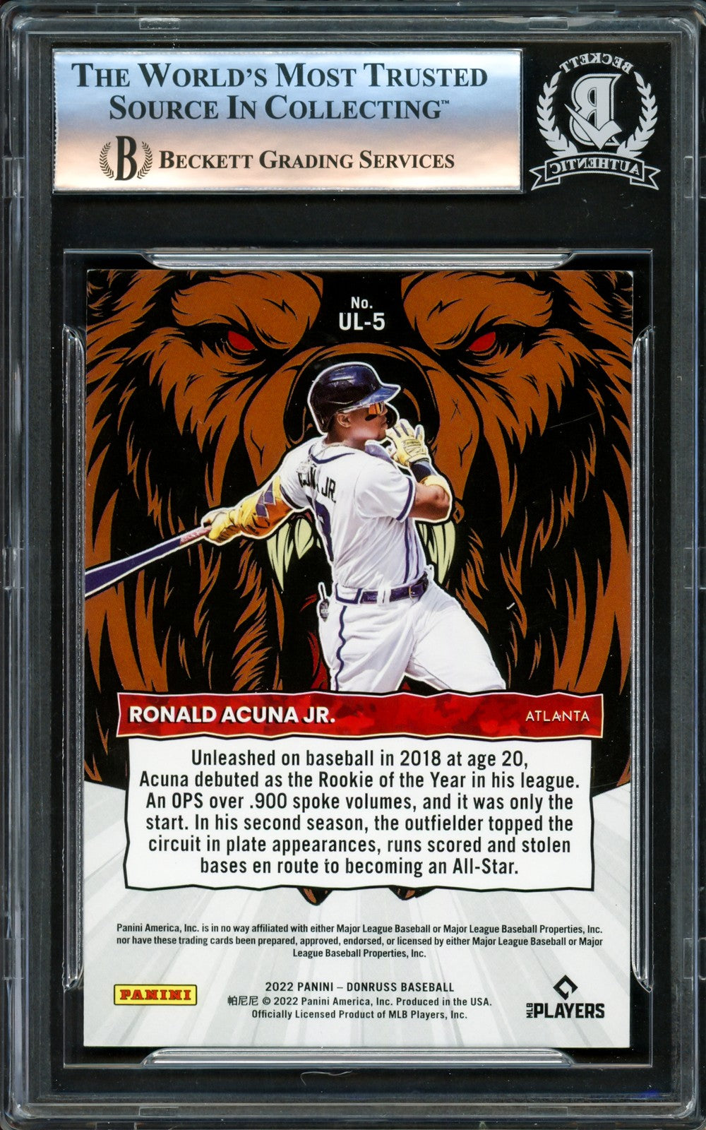 Ronald Acuna Jr. Signed 2022 Donruss Unleashed Card #UL-5 Atlanta Braves Beckett