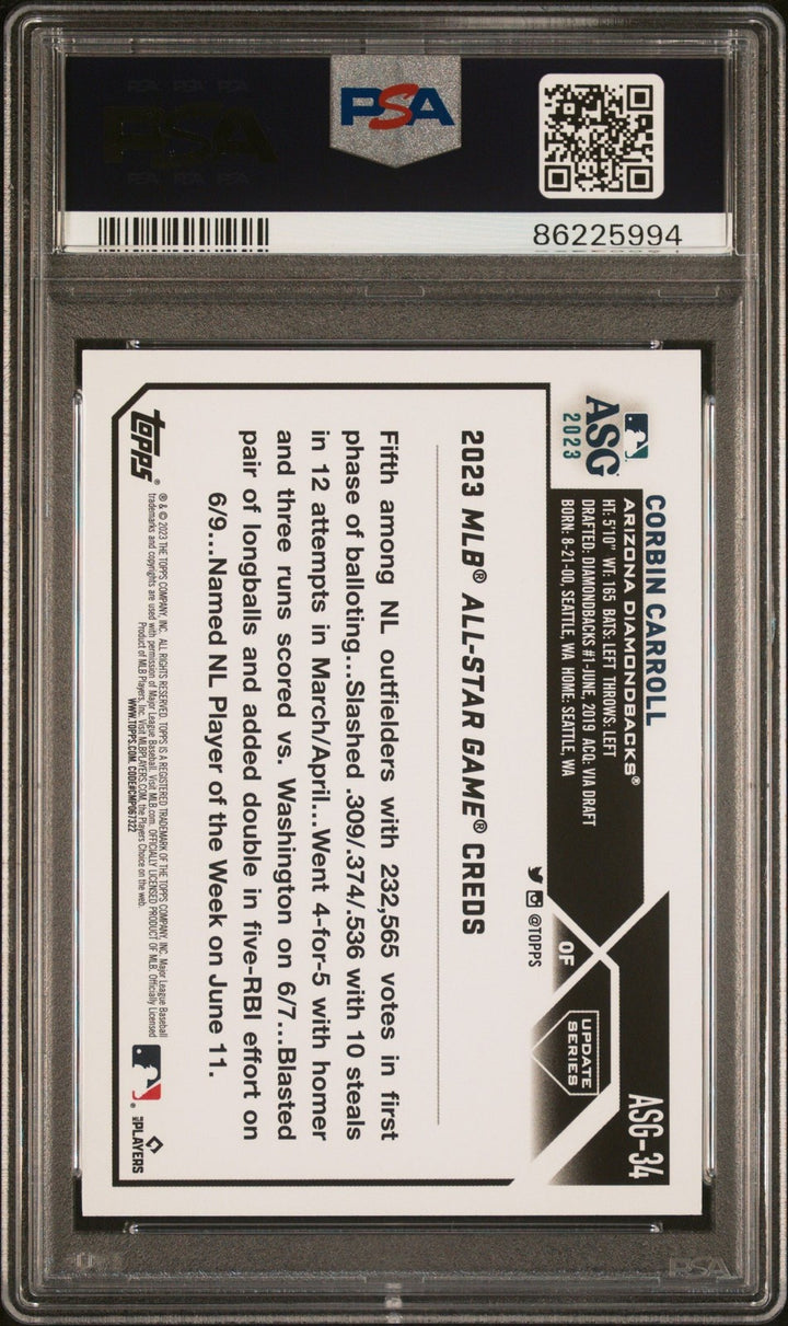 Graded 2023 Topps Upd Corbin Carroll #ASG34 All Star Game Card PSA 10
