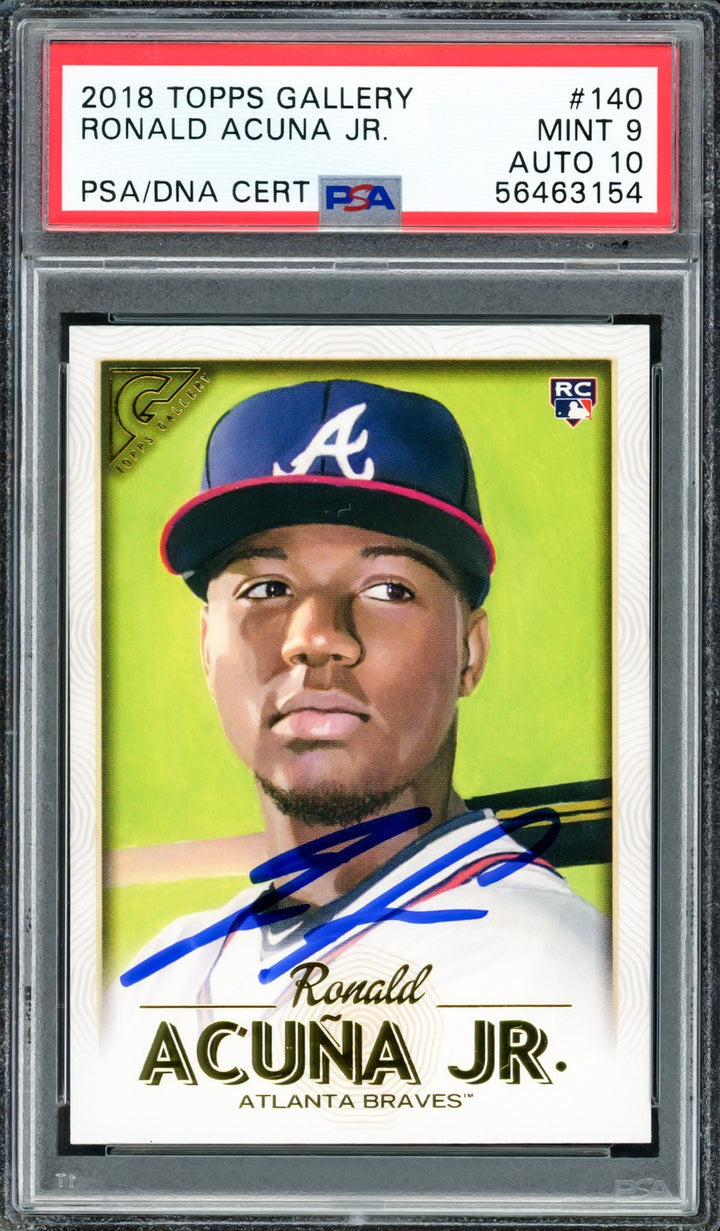 Ronald Acuna Jr. Signed 2018 Topps Gallery RC #140 Braves PSA9 Auto 10 PSA/DNA