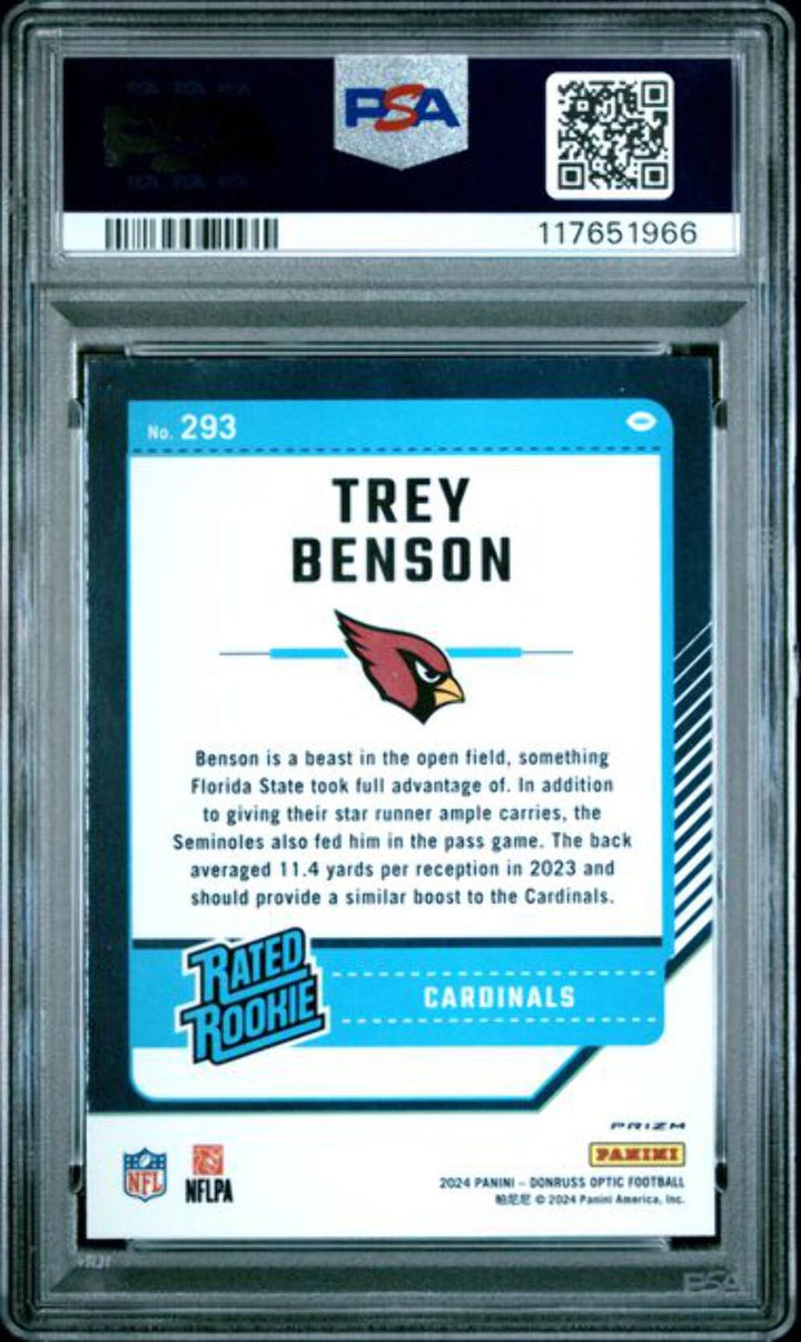Graded 2024 Panini Donruss Optic Trey Benson #293 Green Velocity RC Card PSA 10